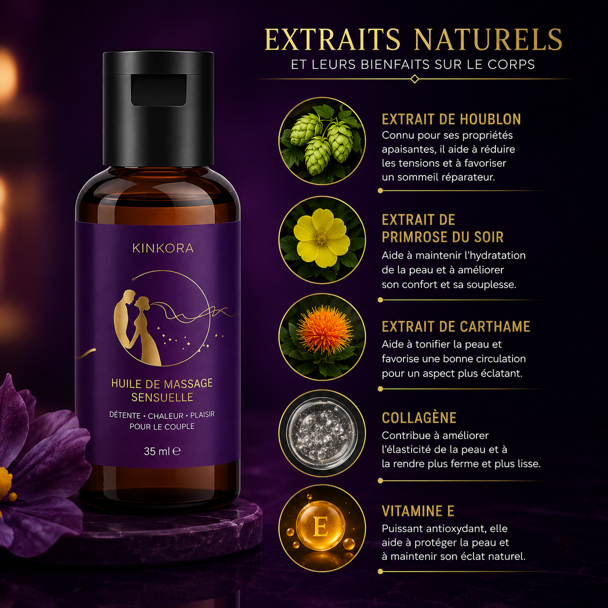 Huile de Massage Extrait de Plantes Aphrodisiaque — Spécial Couple