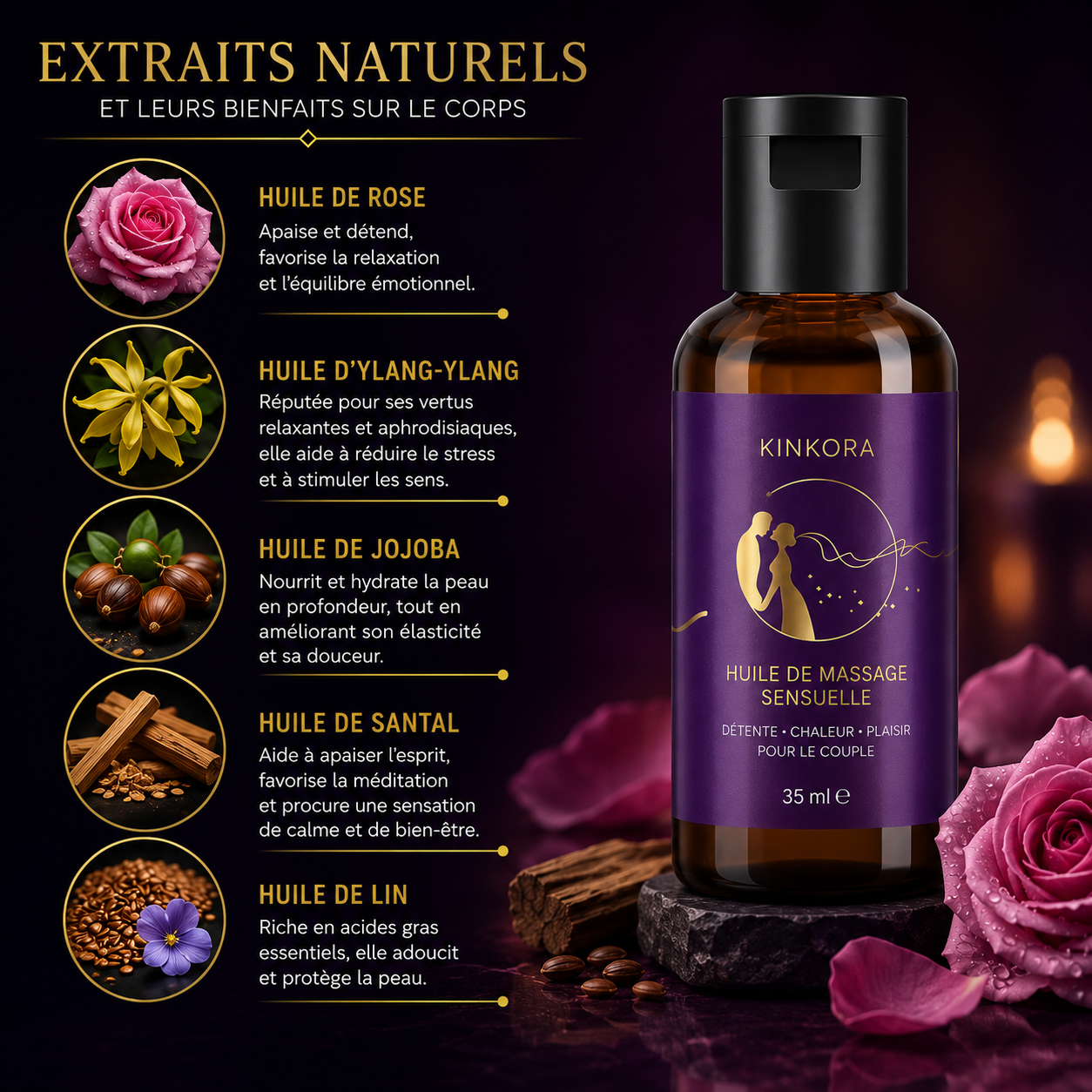 Huile de Massage Extrait de Plantes Aphrodisiaque — Spécial Couple