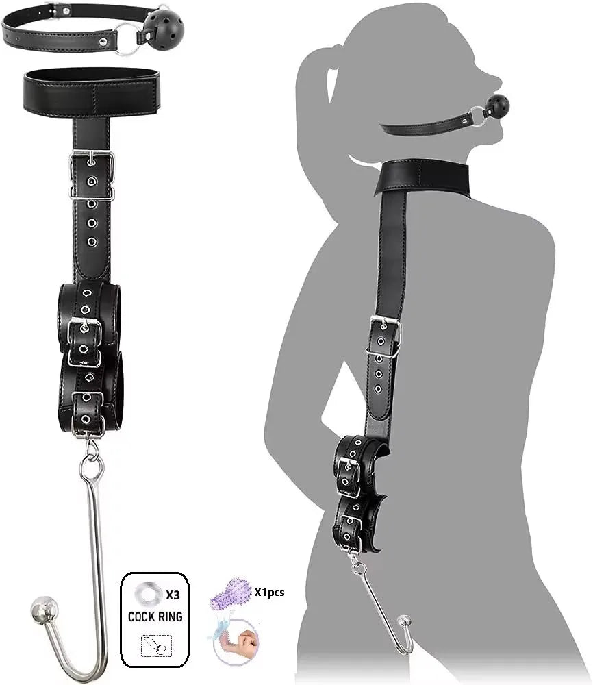 Kit bondage BDSM Complet — Crochet anal, Bâillon & Menottes réglables