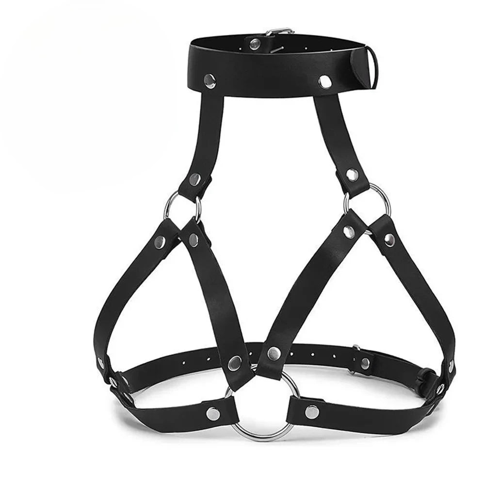 Harnais Seins BDSM — Sangles cuir, Anneaux Acier