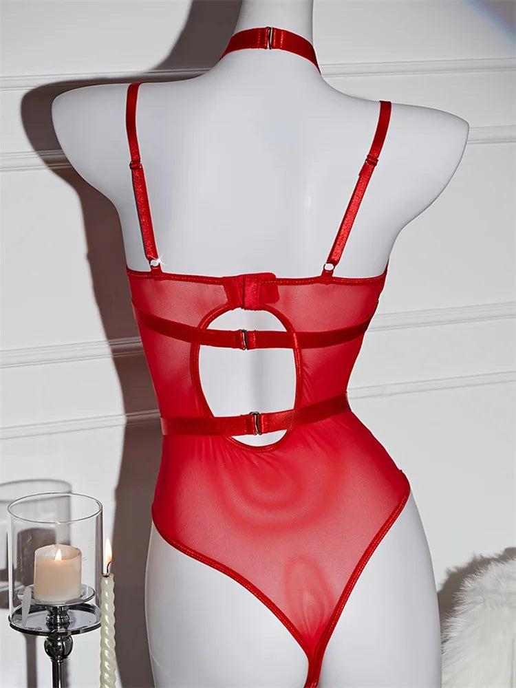Body Sexy Cuir Noir — Décolleté structuré & Maille transparente