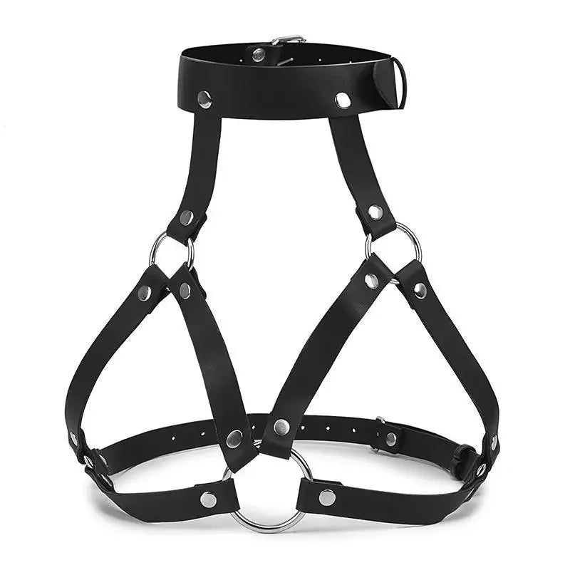 Harnais Seins BDSM — Sangles cuir, Anneaux Acier