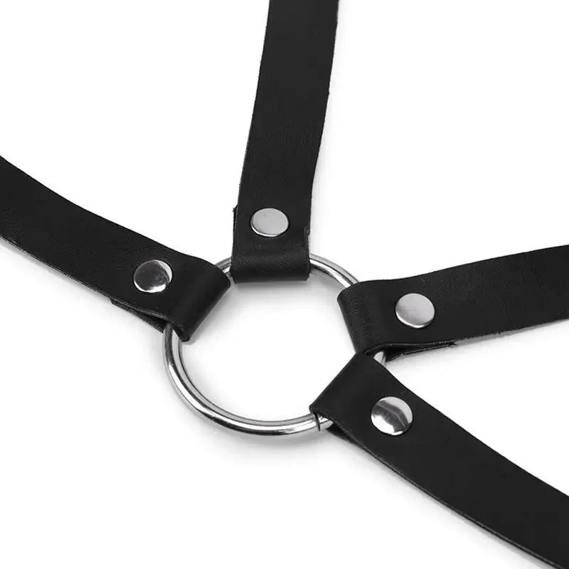 Harnais Seins BDSM — Sangles cuir, Anneaux Acier